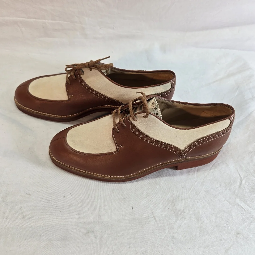 Vintage Gucci Spectator Men's 41D Brown Beige Italy Derby Oxfords Dress Shoes